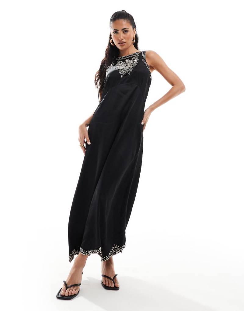 River Island - Midikleid in Schwarz mit Zierausschnitten von River Island