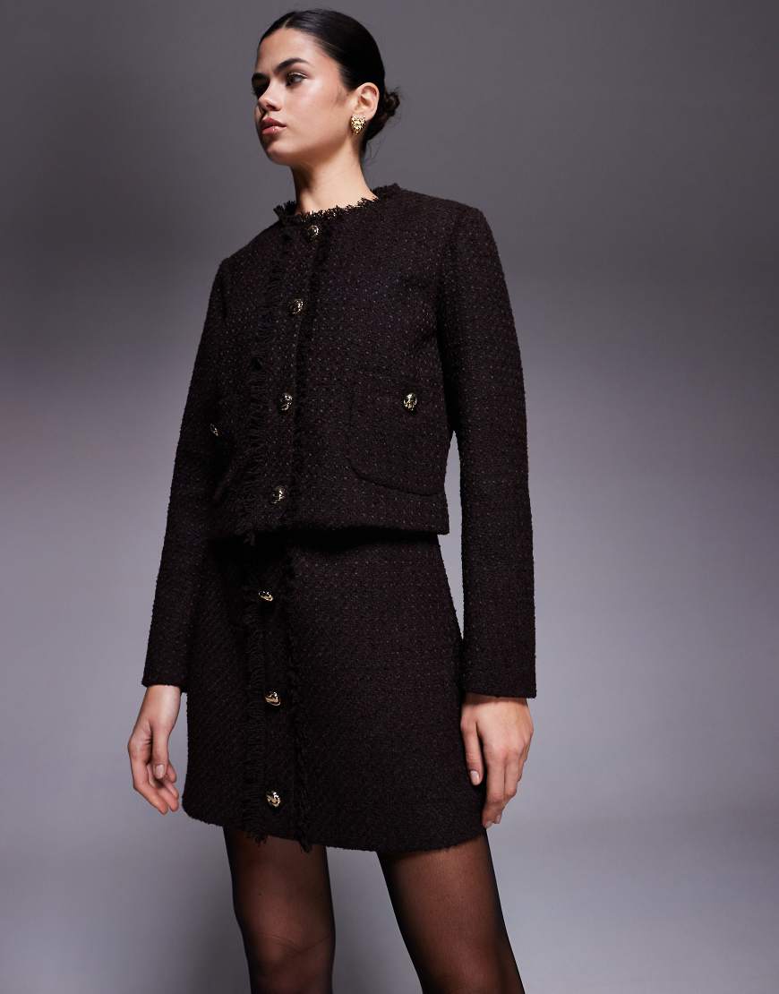 River Island - Minirock in Schwarz aus Bouclé mit Knöpfen von River Island