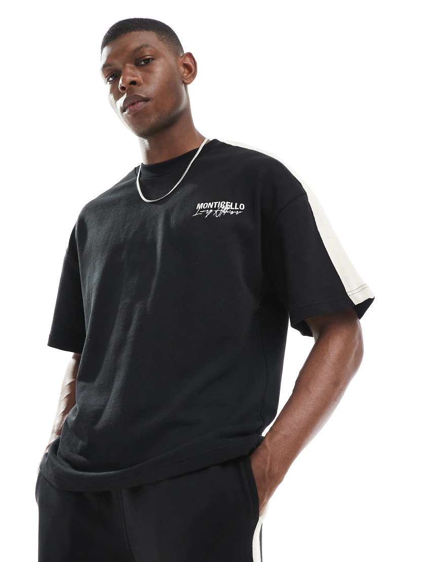 River Island - Monticello - Oversize-T-Shirt in Schwarz, Kombiteil von River Island