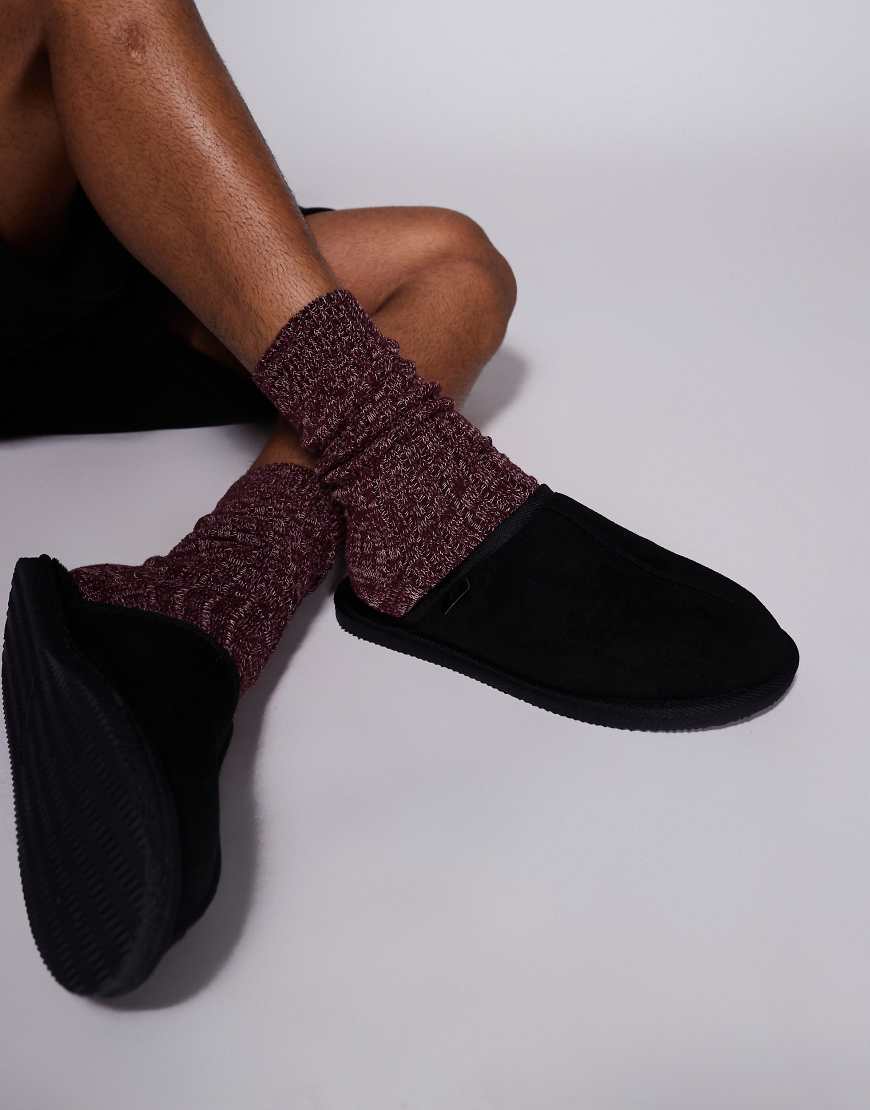 River Island - Mules-Hausschuhe in Schwarz mit Fleece-Futter von River Island