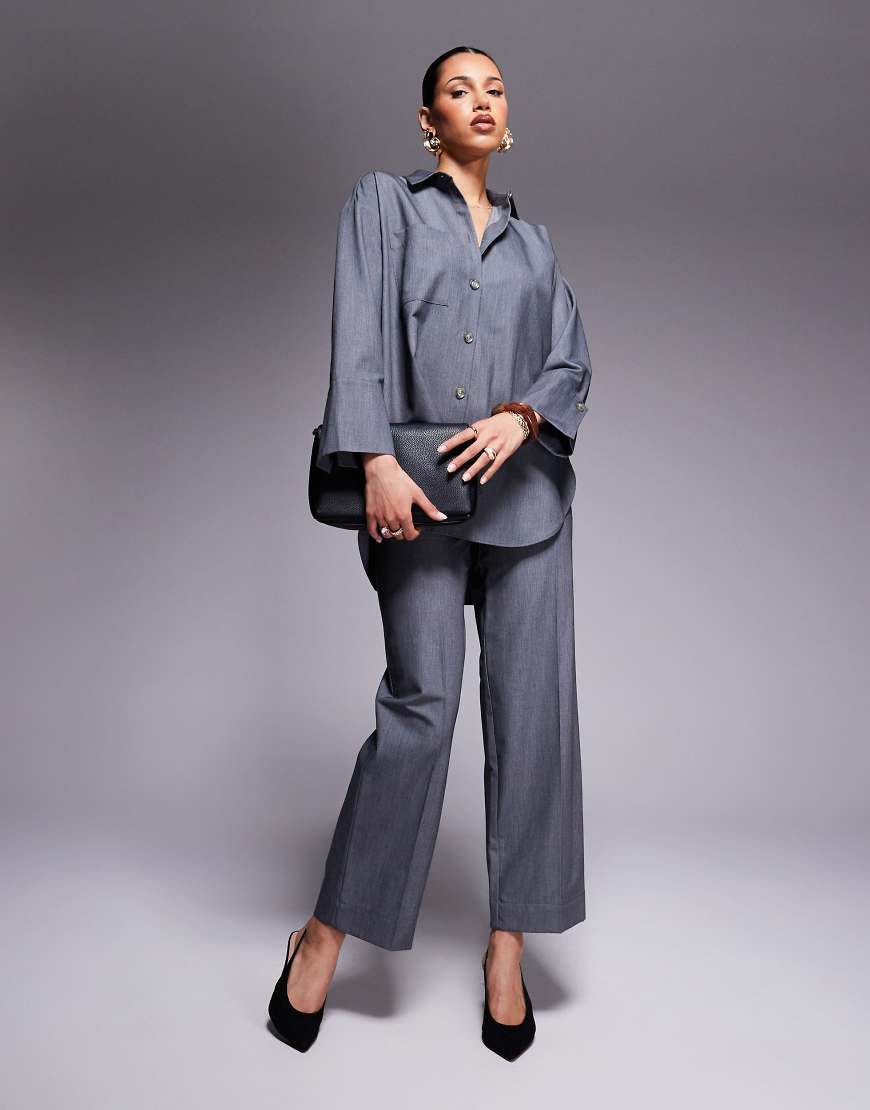 River Island - Oversize-Hemdbluse in Grau, Kombiteil von River Island