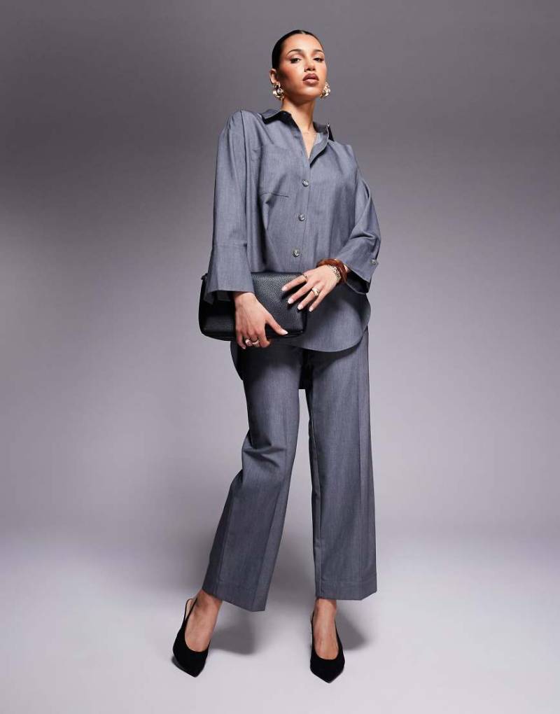 River Island - Oversize-Hemdbluse in Grau, Kombiteil von River Island