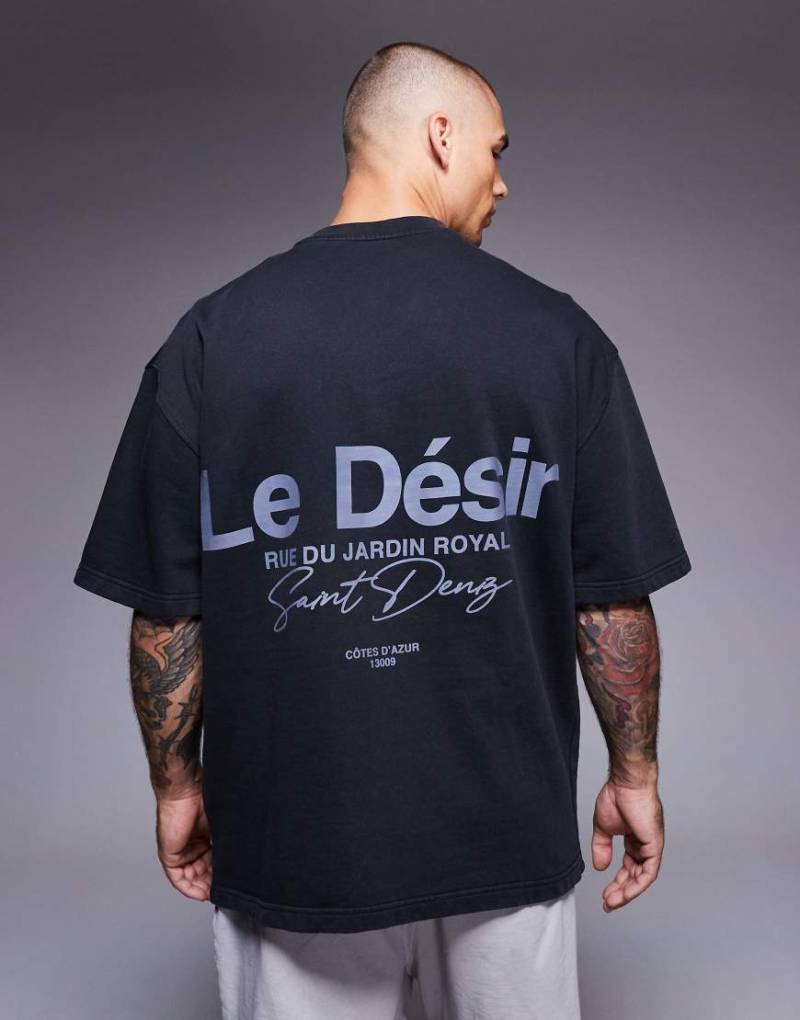 River Island - Oversize-T-Shirt in Schwarz mit „Le Desir"-Textprint von River Island