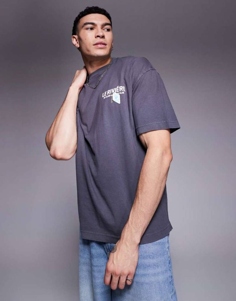 River Island - Oversize-T-Shirt in Schwarz mit „Le Riviére"-Print von River Island