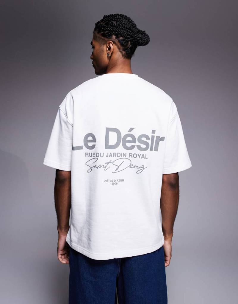 River Island - Oversize-T-Shirt in Weiß mit „Le Désir"-Slogan von River Island