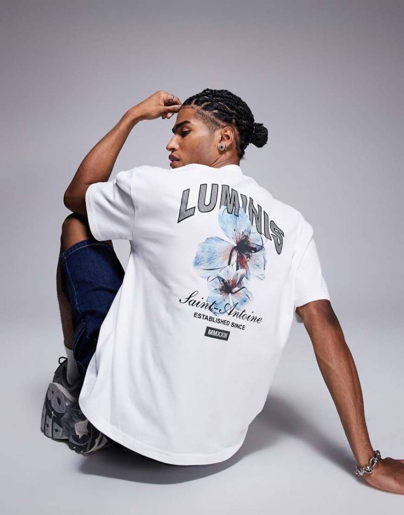 River Island - Oversize-T-Shirt in Weiß mit „Luminis"-Text- und Blumen-Grafikprint von River Island