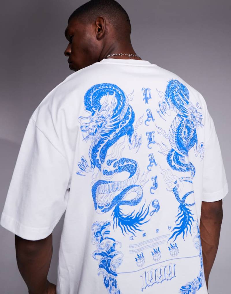 River Island - Oversize-T-Shirt in Weiß mit Drachen-Print von River Island