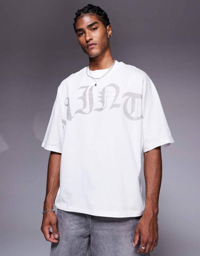 River Island - Oversize-T-Shirt in Weiß mit „Sainte"-Logo von River Island