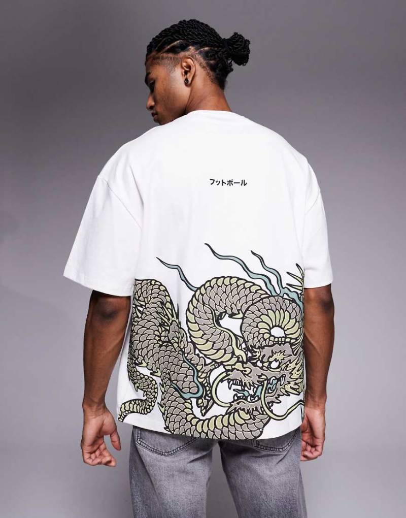 River Island - Oversize-T-Shirt in Weiß mit Drachen-Print von River Island