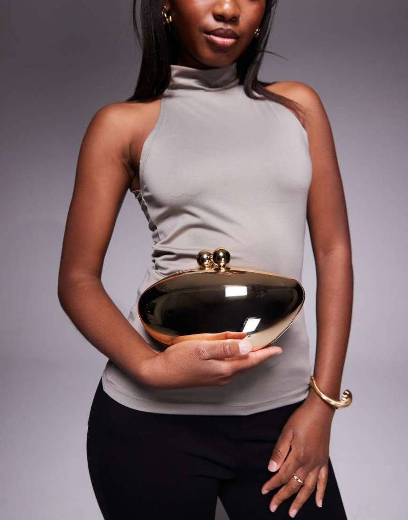 River Island - Premium - Hartschalen-Clutch mit Kiesel-Design in Gold-Goldfarben von River Island