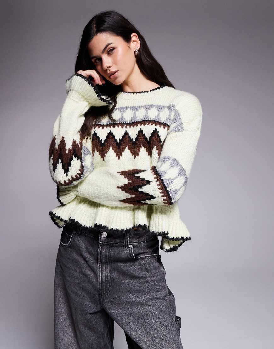 River Island - Pullover in Hellgrün mit Fairisle-Muster von River Island