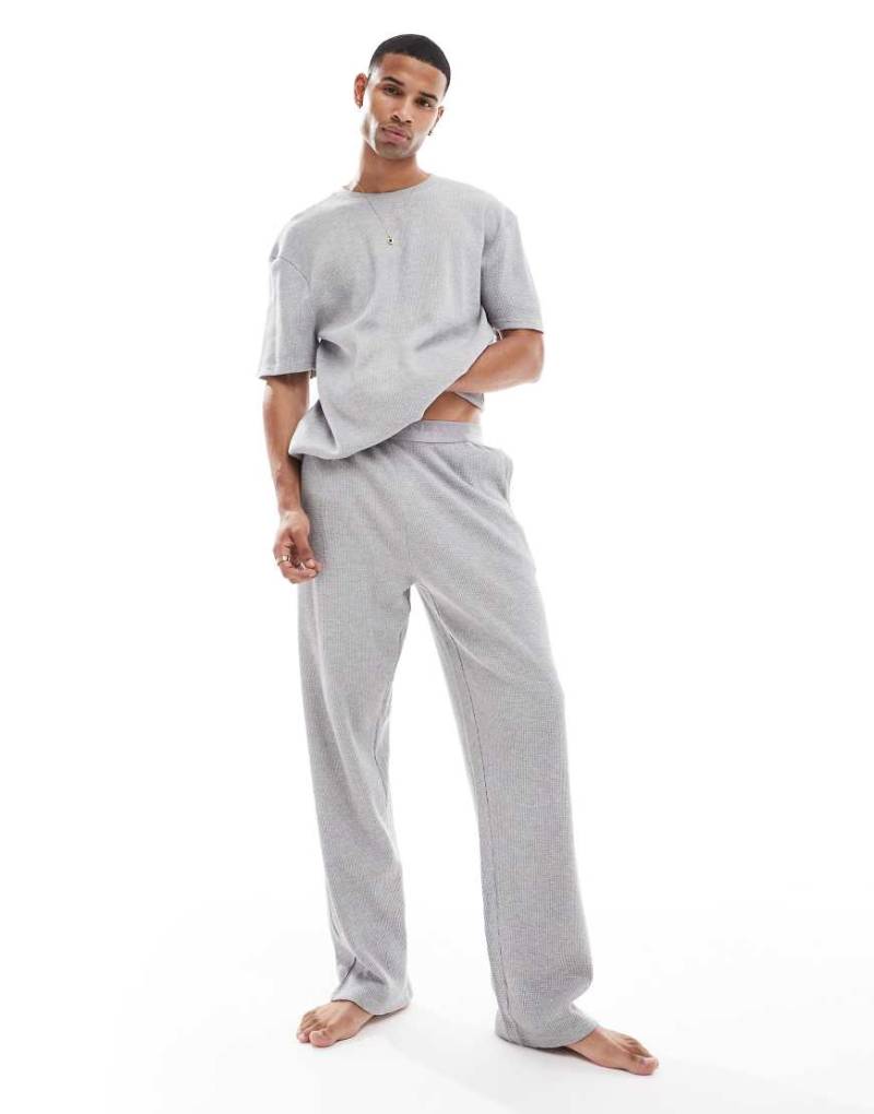 River Island - Pyjama in meliertem Grau mit Waffelstruktur von River Island