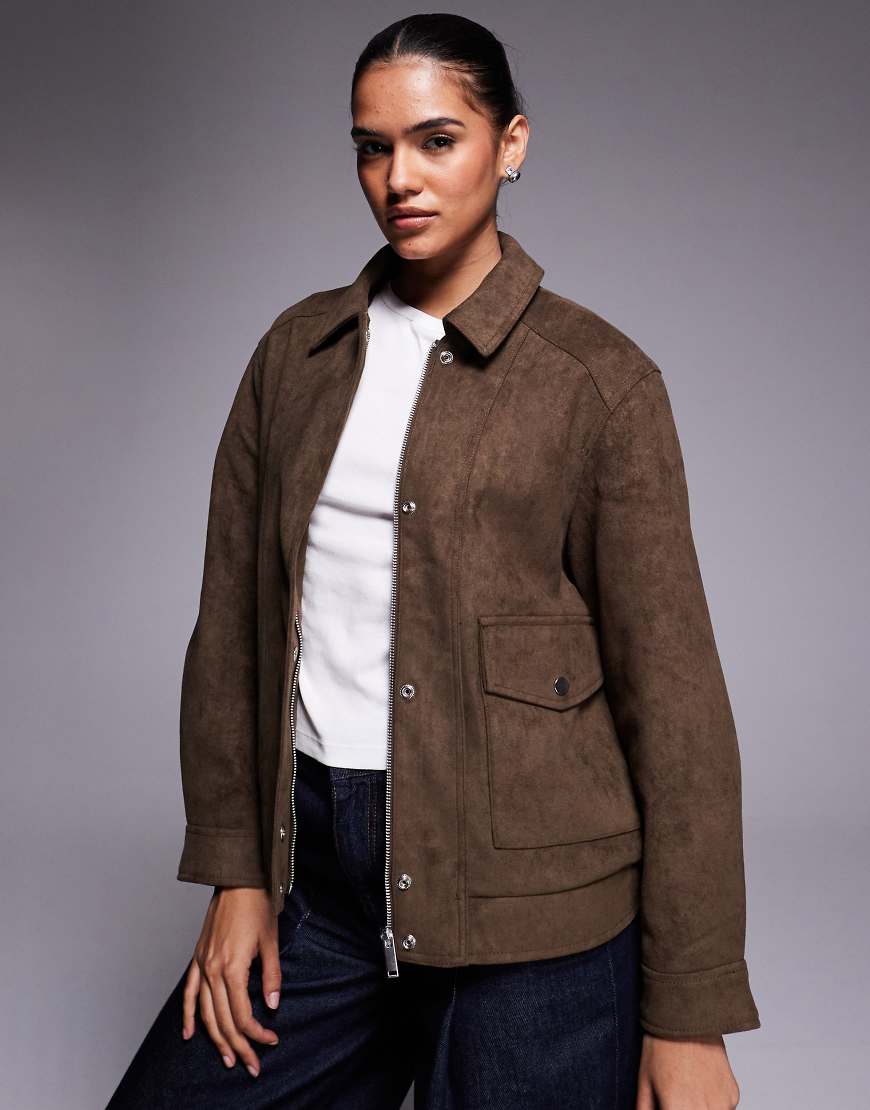 River Island - Relaxed-Fit-Jacke aus Wildlederimitat in Braun-Brown von River Island