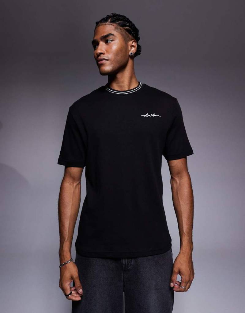 River Island - Ringer-T-Shirt in Schwarz mit Kontrastdetails in Weiß von River Island