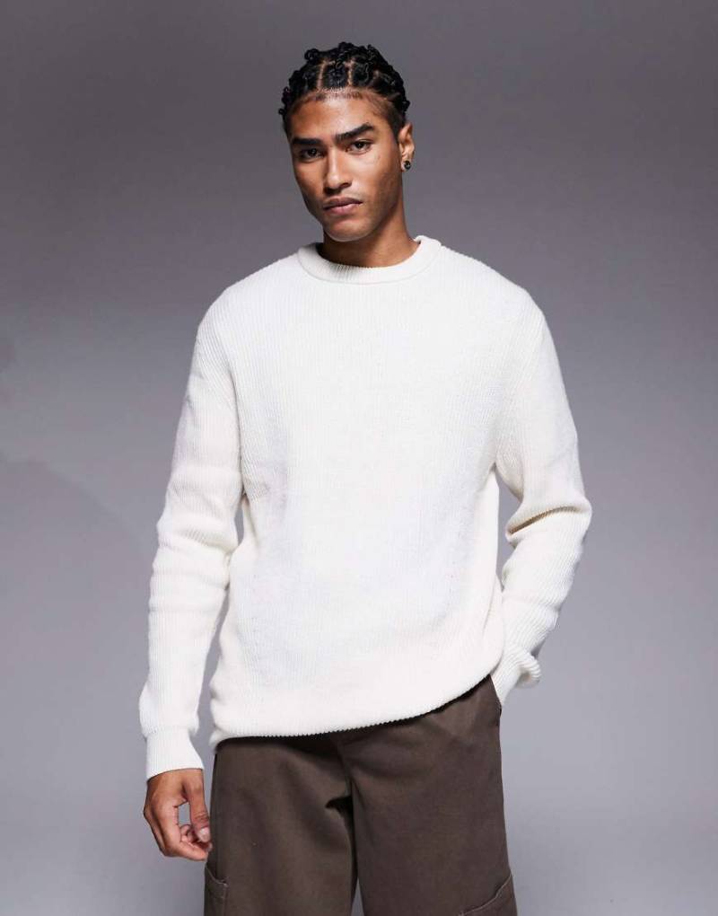River Island - Rippstrick-Pullover in Ecru mit Rundhalsausschnitt-Neutral von River Island
