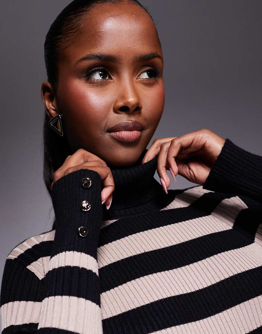 River Island - Rollkragenpullover aus Rippstrick in Braun gestreift-Brown von River Island