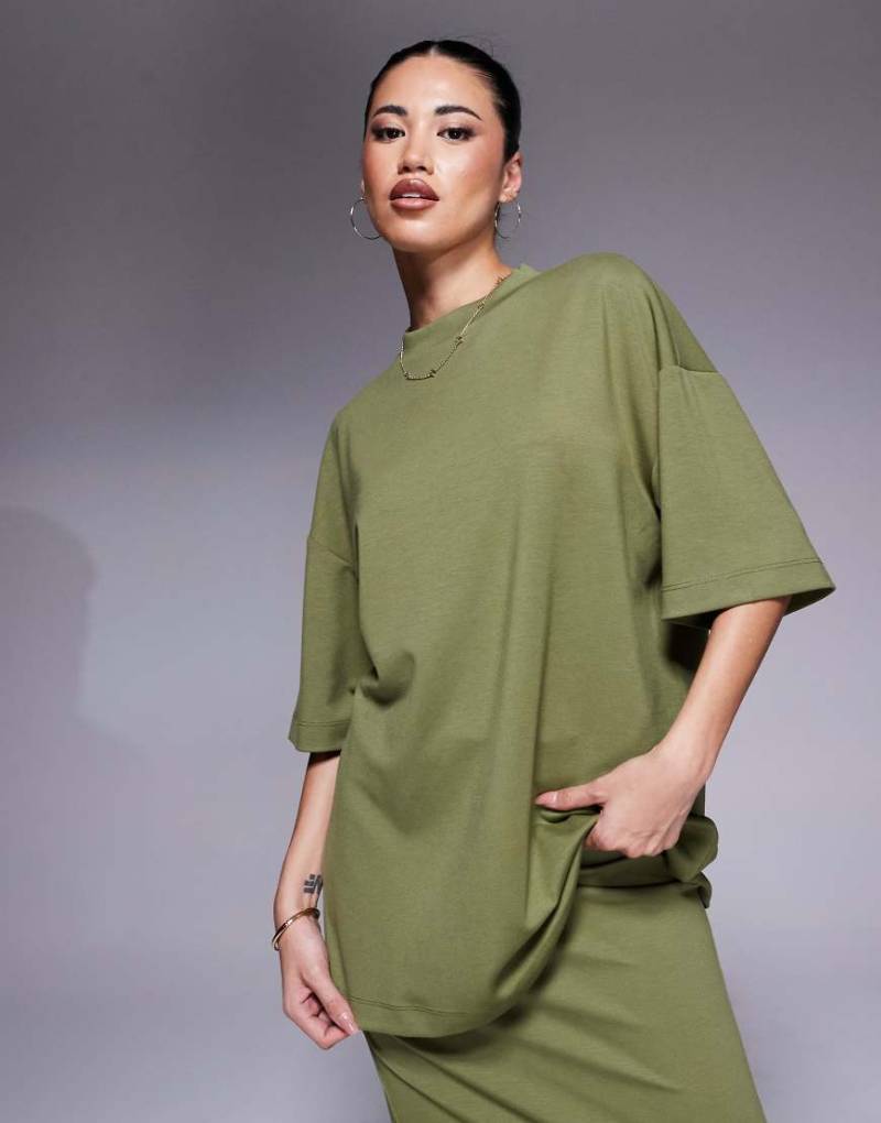 River Island - Schlichtes Oversize-T-Shirt in Khaki-Grün von River Island