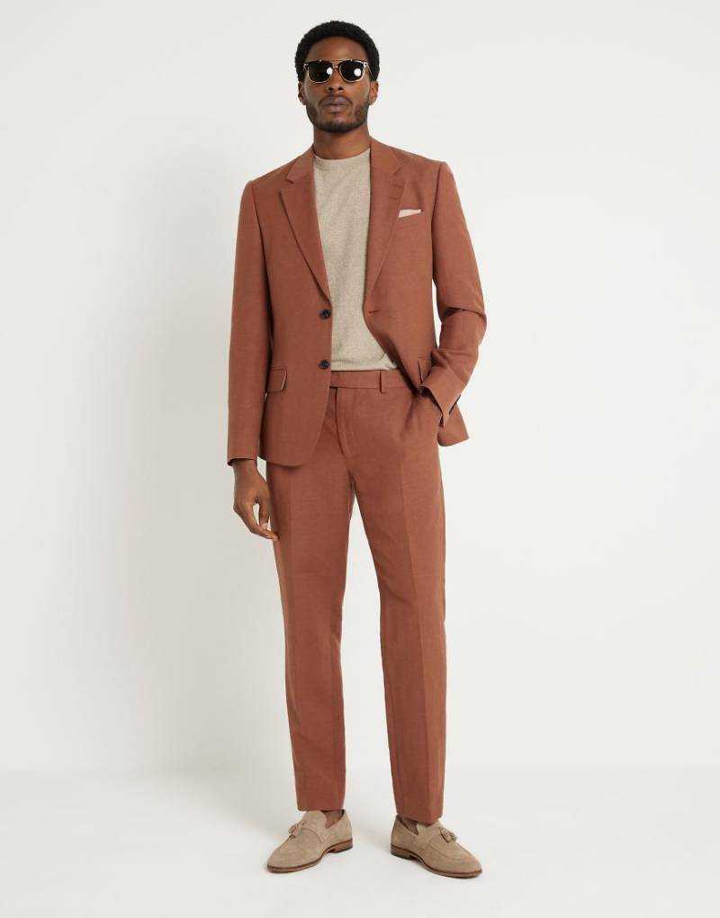 River Island - Schmal geschnittene Leinen-Anzughose in Rostrot-Orange von River Island