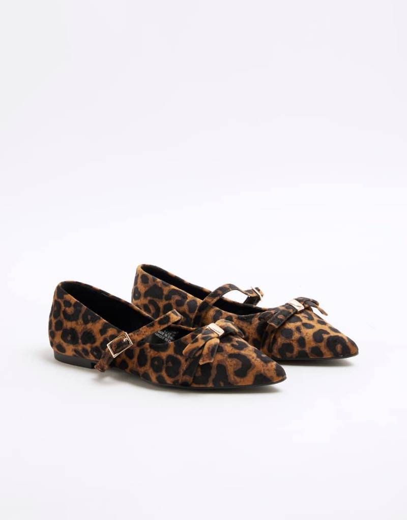 River Island - Spitze Mary-Jane-Ballerinas mit Leopardenmuster-Braun von River Island