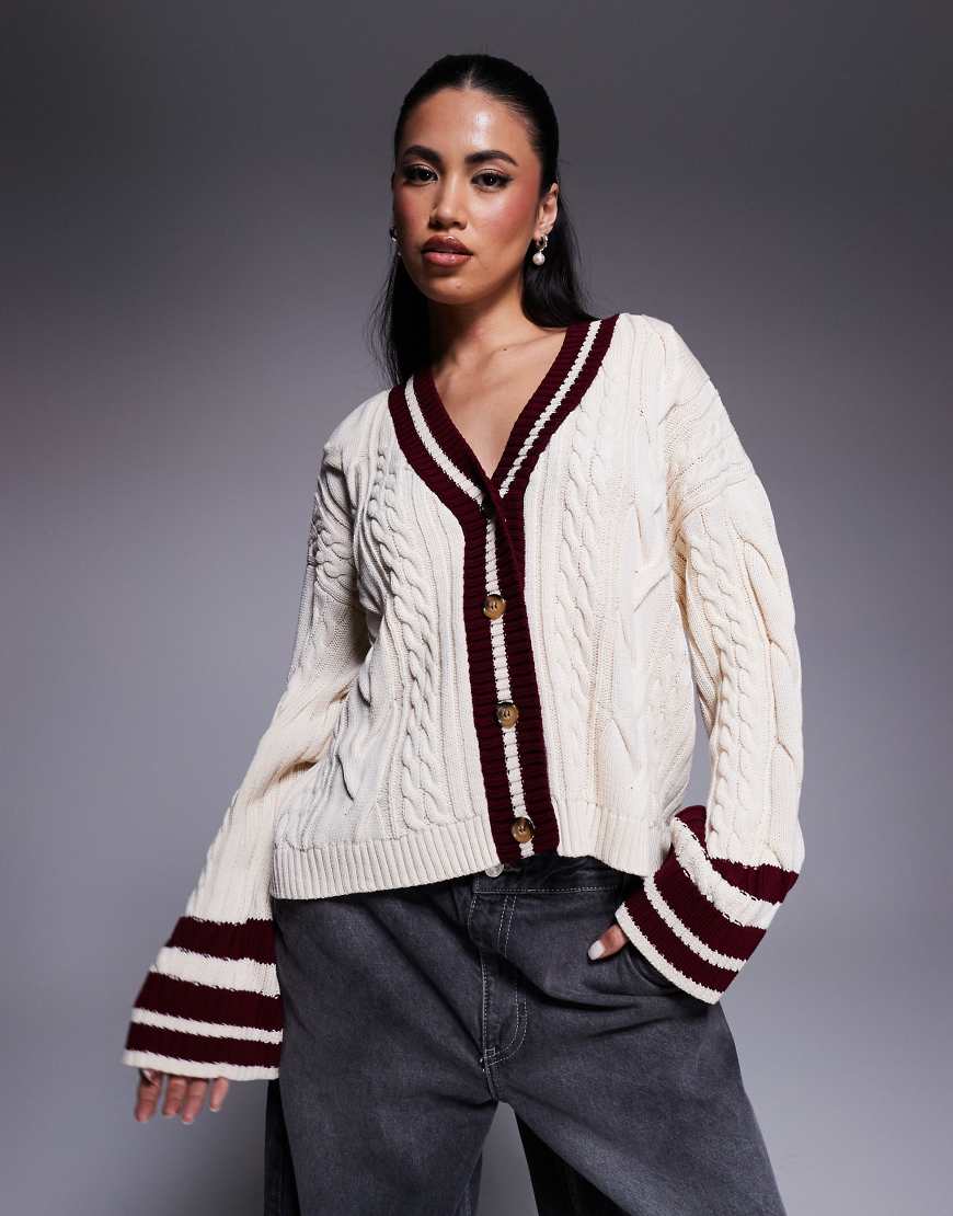 River Island - Strickjacke im Cricket-Stil in Weiß von River Island