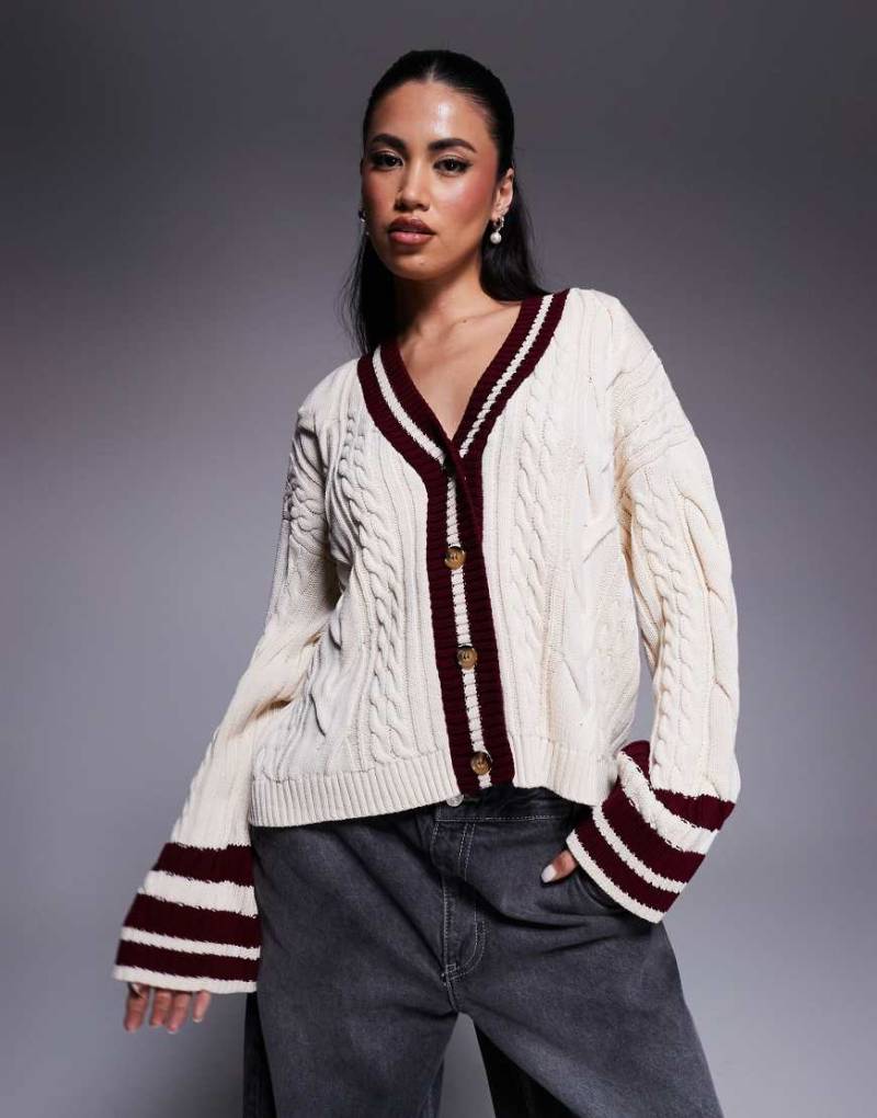 River Island - Strickjacke im Cricket-Stil in Weiß von River Island
