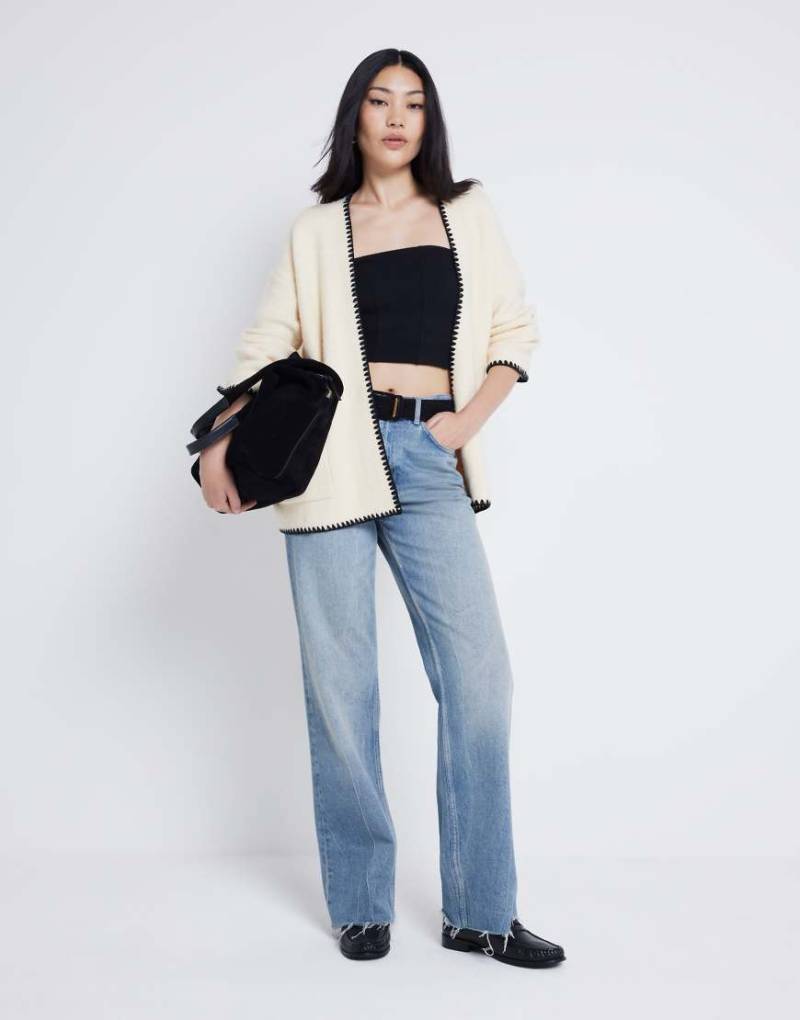 River Island - Strickjacke in Creme mit Überwendlingsstich-Weiß von River Island