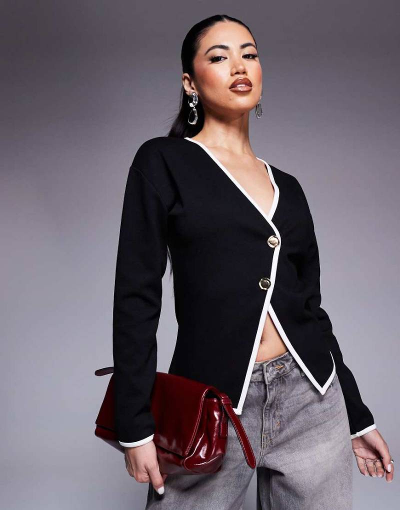 River Island - Strickjacke in Schwarz mit Kontrastrand von River Island