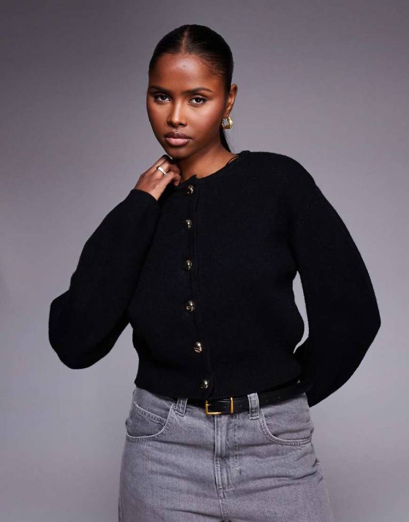 River Island - Strickjacke in Schwarz mit Strukturärmeln von River Island