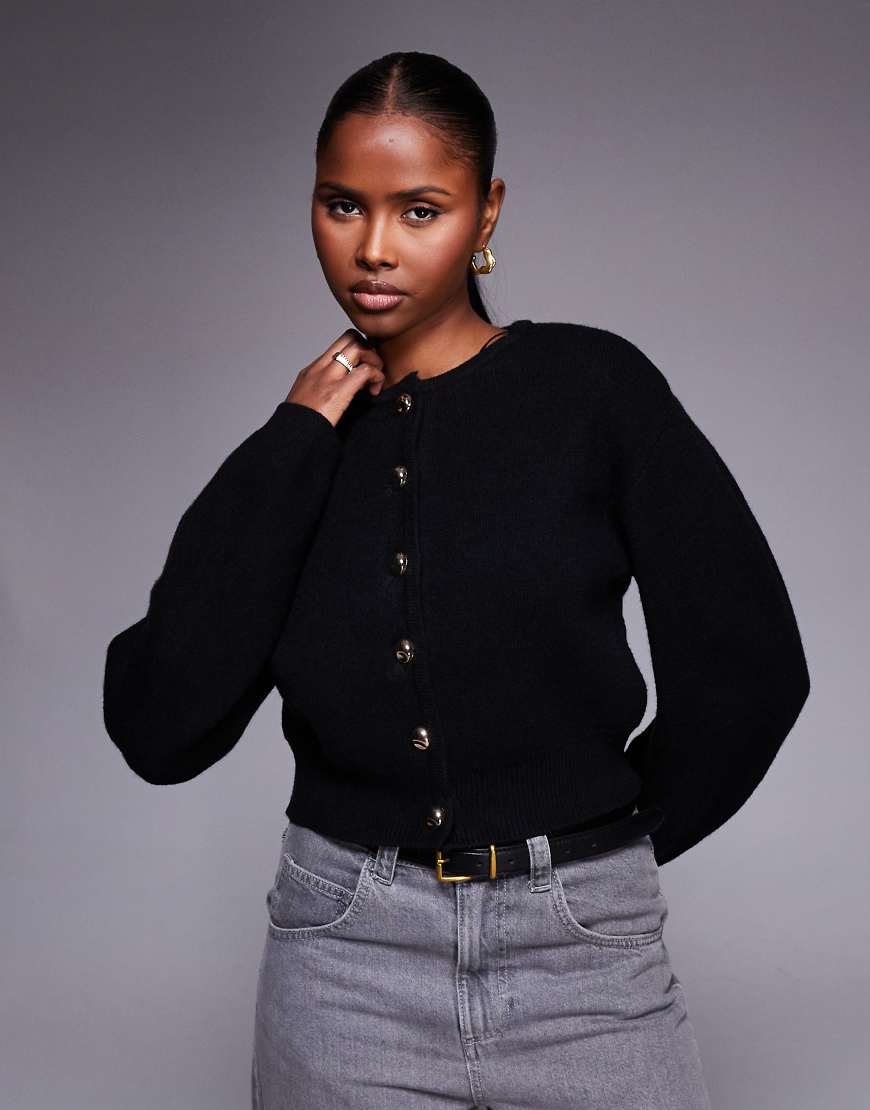 River Island - Strickjacke in Schwarz mit Strukturärmeln von River Island