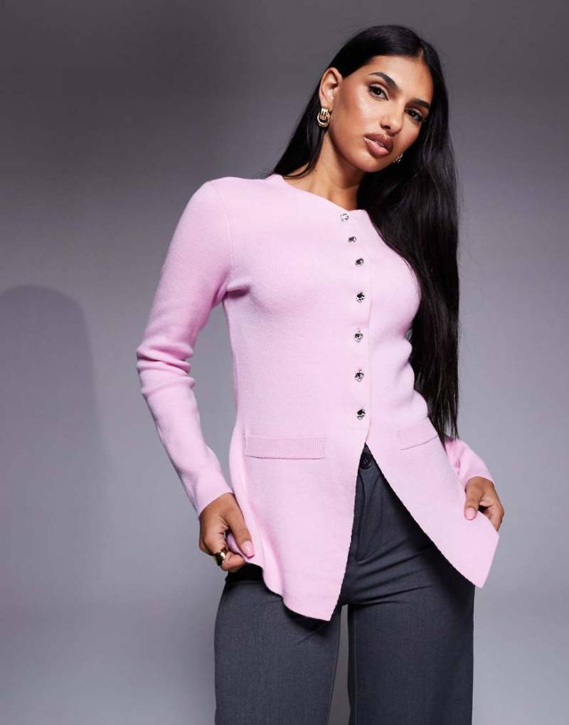 River Island - Strickoberteil in Hellrosa mit Knopfleiste von River Island
