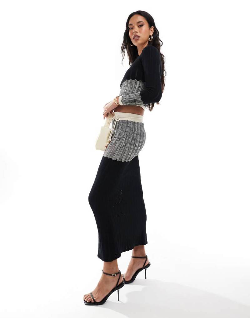 River Island - Strickrock in Schwarz mit Zickzackmuster, Kombiteil von River Island