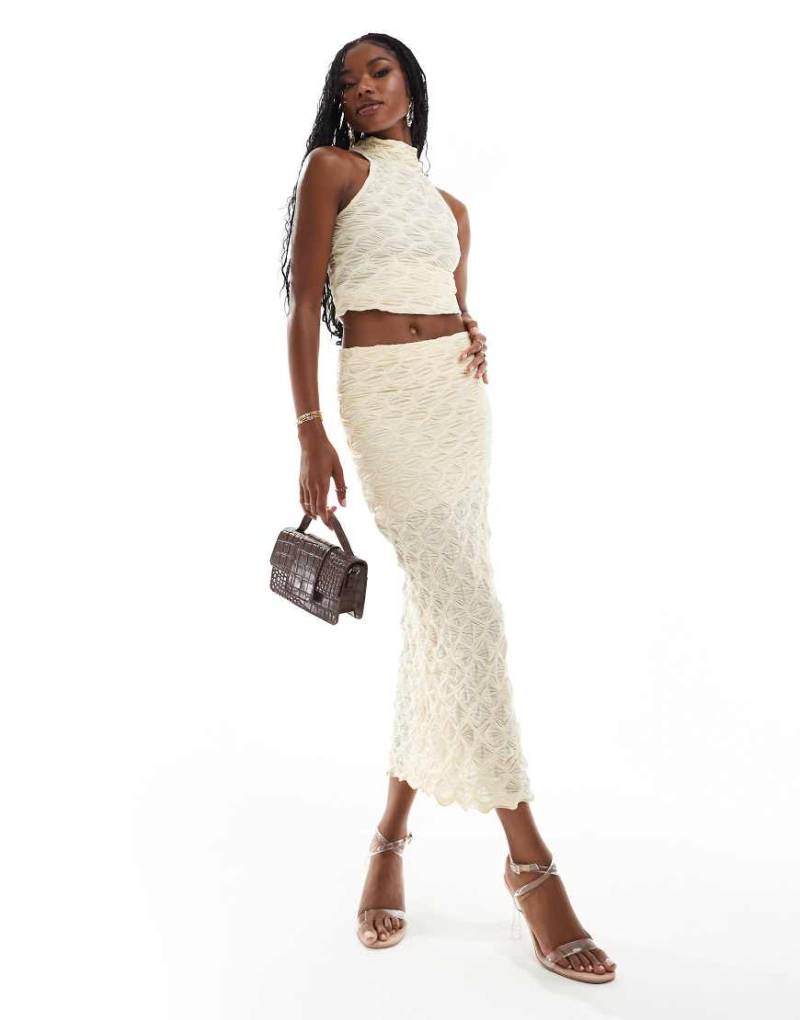 River Island - Strukturierter Midirock in Cremeweiß von River Island