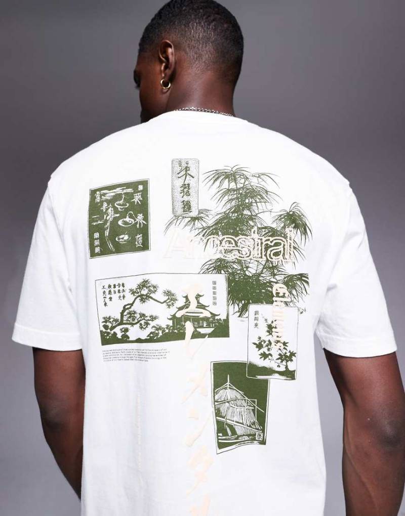 River Island - T-Shirt in Ecru mit japanischem „Elements"-Print-Weiß von River Island