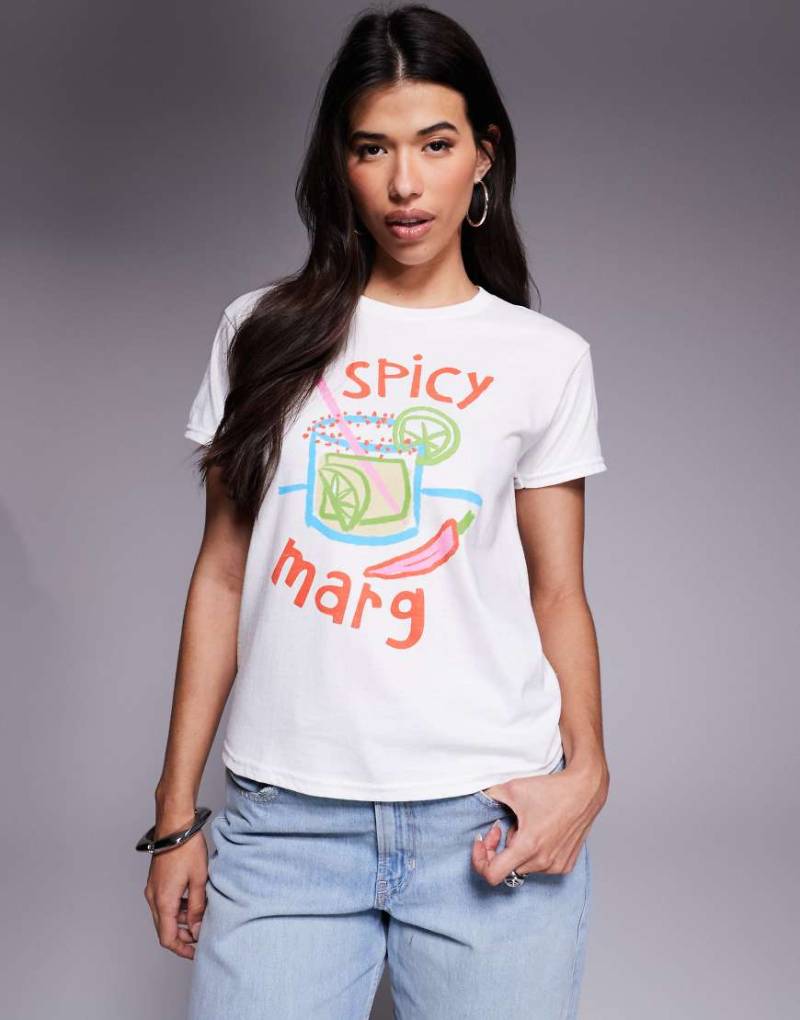 River Island - T-Shirt in Weiß mit „Spicy Marg"-Print von River Island