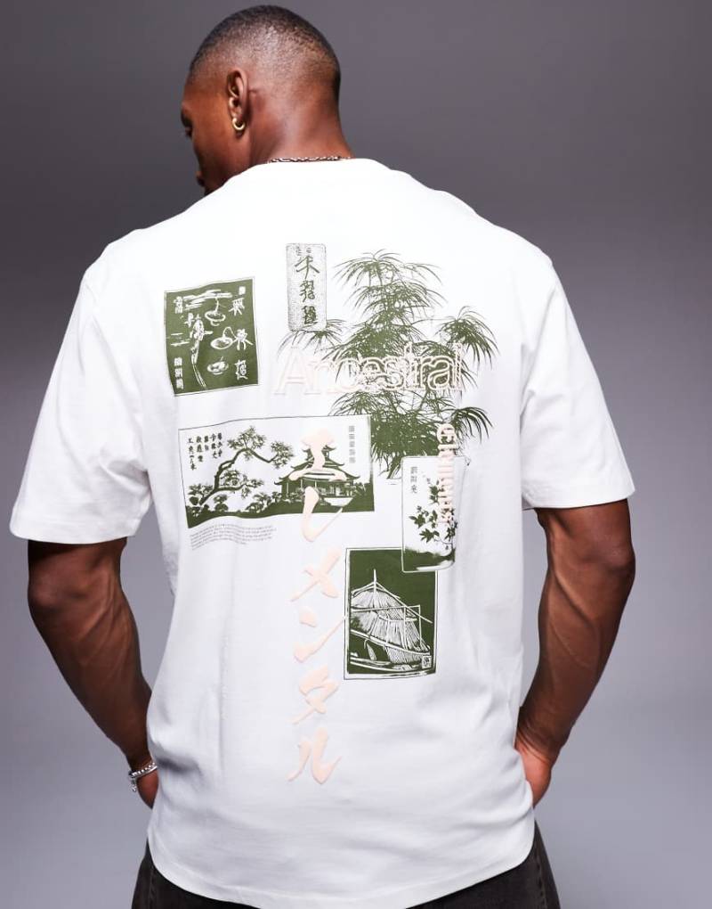 River Island - T-Shirt in Weiß mit japanischem „Elements"-Print von River Island