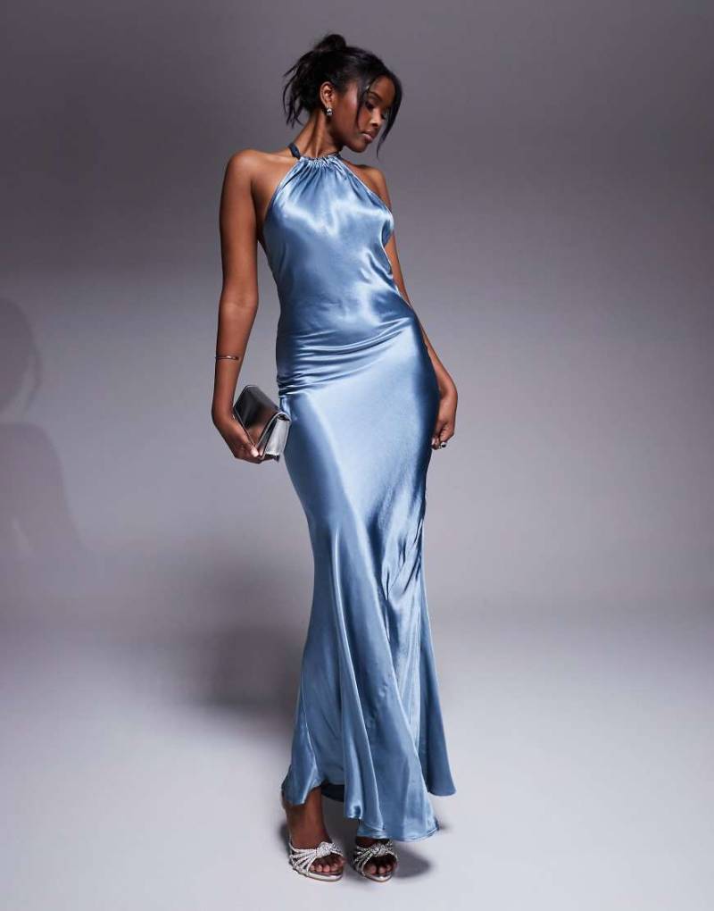 River Island - Träger-Maxikleid in Blau mit Neckholder River Island - Träger-Maxikleid in Blau mit Neckholder von River Island