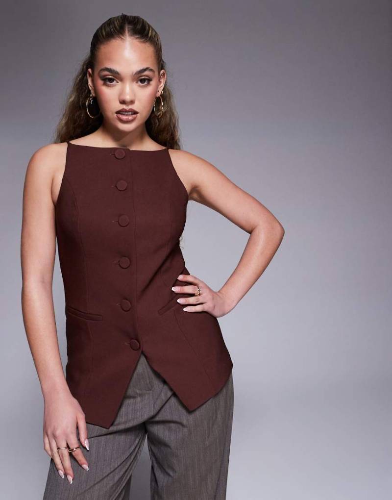 River Island - Weste in Braun mit eckigem Ausschnitt und schmalen Trägern von River Island