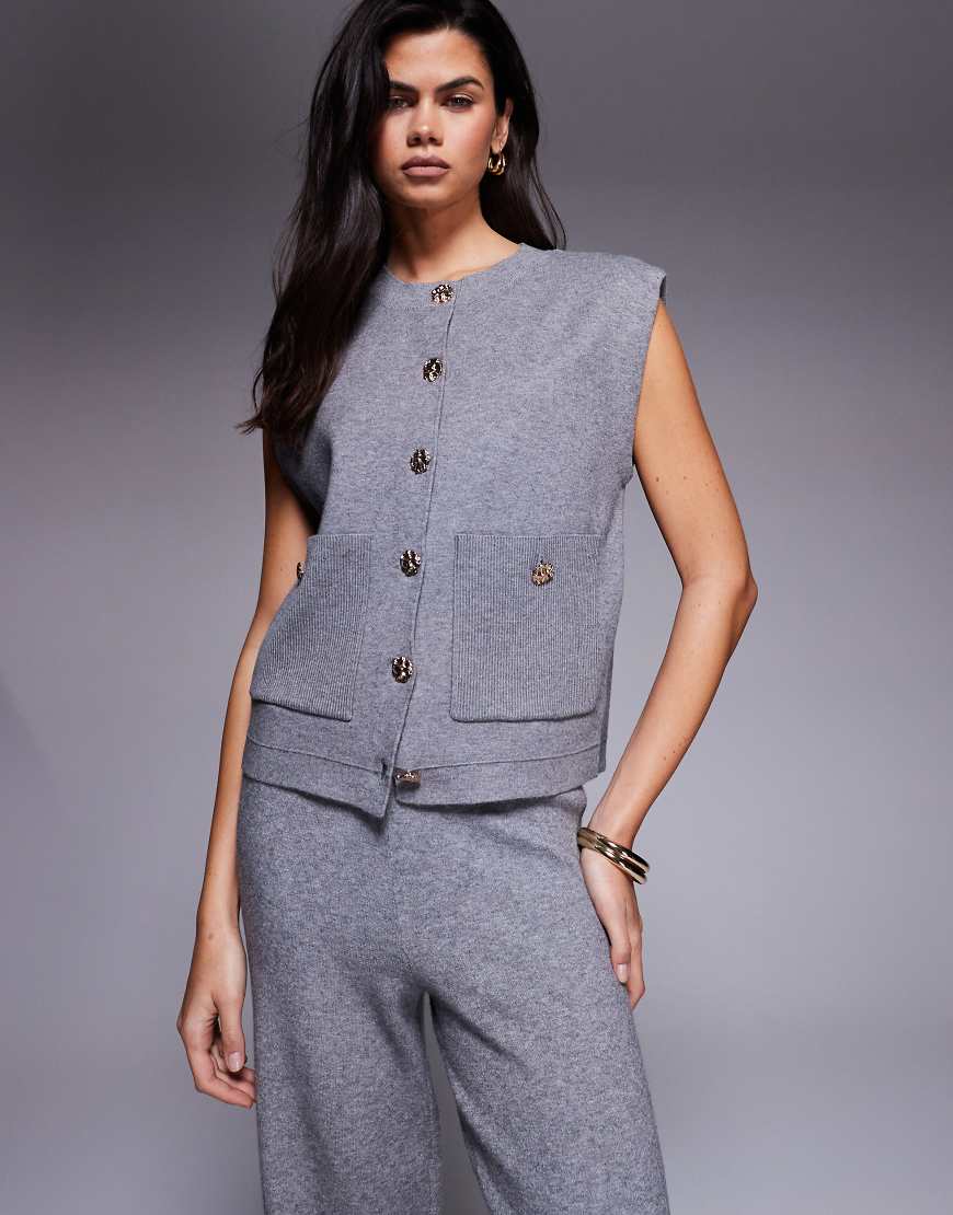 River Island - Weste in Grau mit Strickdetail von River Island