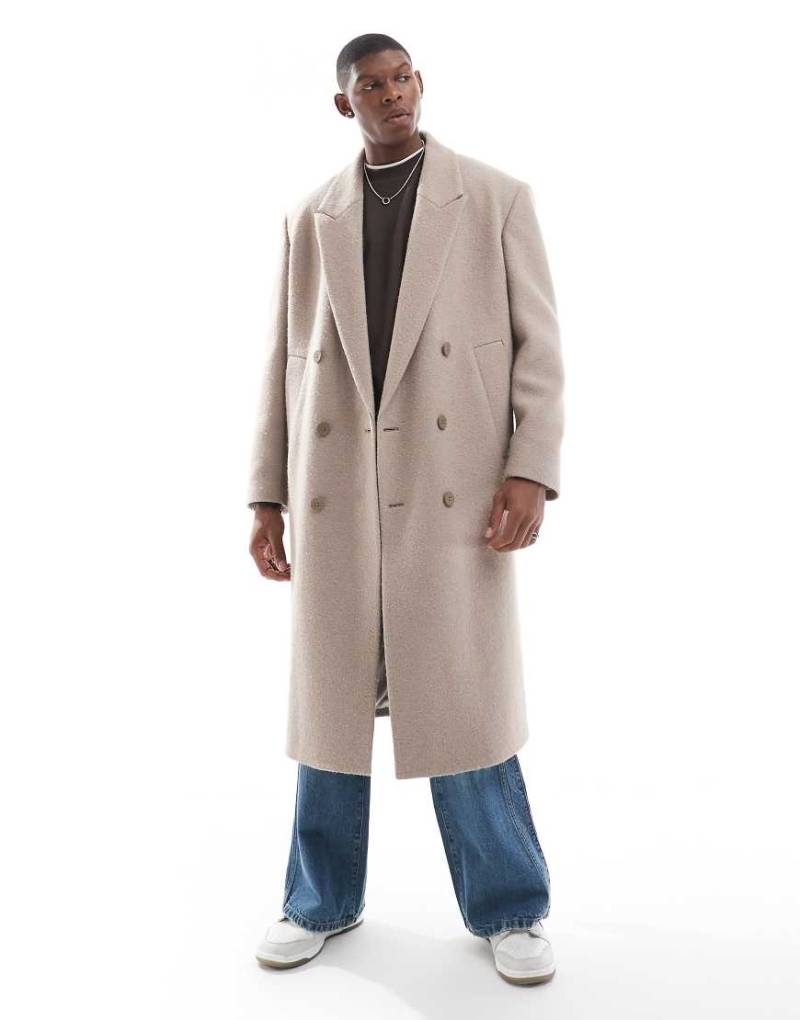 River Island - Zweireihiger Mantel in Sand-Neutral von River Island