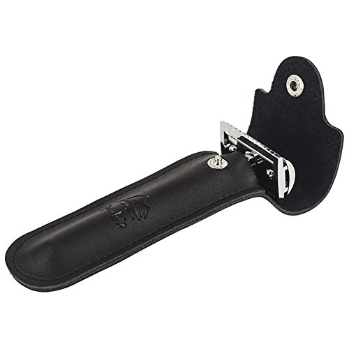 Leather case razor protection travel case for leather safety razor's double edge safety case cover with felt lining made of riverlake. von River Lake