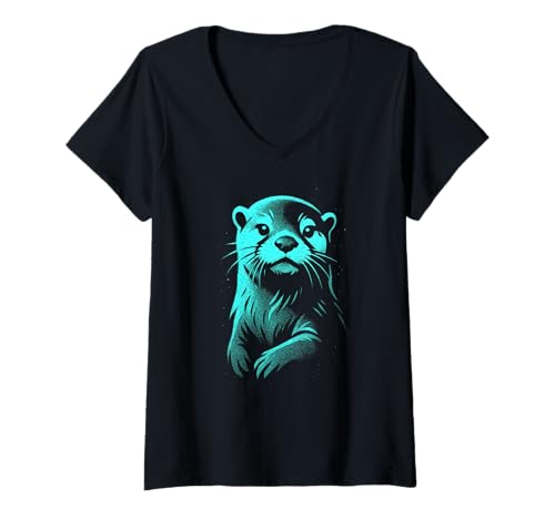 Damen Straßenkunst-Illustration mit Otter-Graffiti T-Shirt mit V-Ausschnitt Damen Straßenkunst-Illustration mit Otter-Graffiti T-Shirt mit V-Ausschnitt von River Street