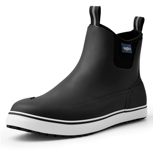 Riverruns Herren Deckstiefel 15,2 cm Regenstiefel rutschfest wasserdicht Gummi Angeln Garten Knöchel Arbeitsschuhe, Schwarz, 39.5 EU von Riverruns