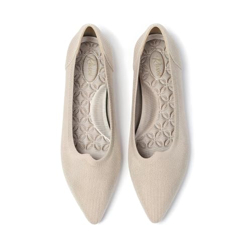 Rivsoi Flache Damen-Ballerinas mit spitzem Zehenbereich, bequeme Strick-elegante flache Schuhe, Beige, 36 EU Rivsoi Flache Damen-Ballerinas mit spitzem Zehenbereich, bequeme Strick-elegante flache Schuhe, Beige, 36 EU von Rivsoi