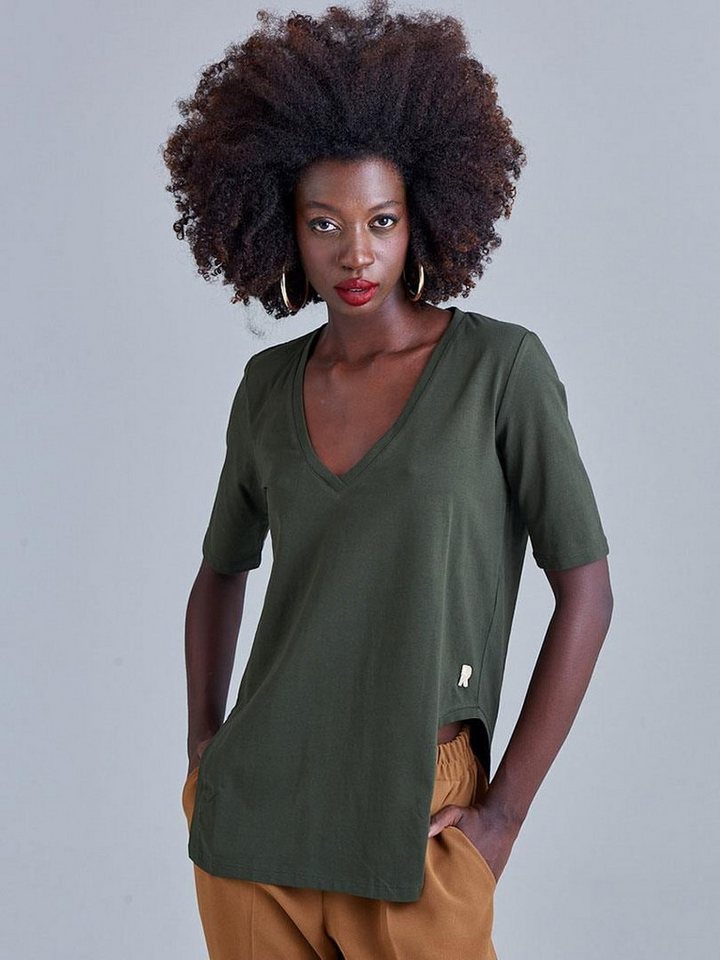 Rivus T-Shirt Basic-T-Shirt mit V-Ausschnitt, langer Vorder- und Rückseite von Rivus