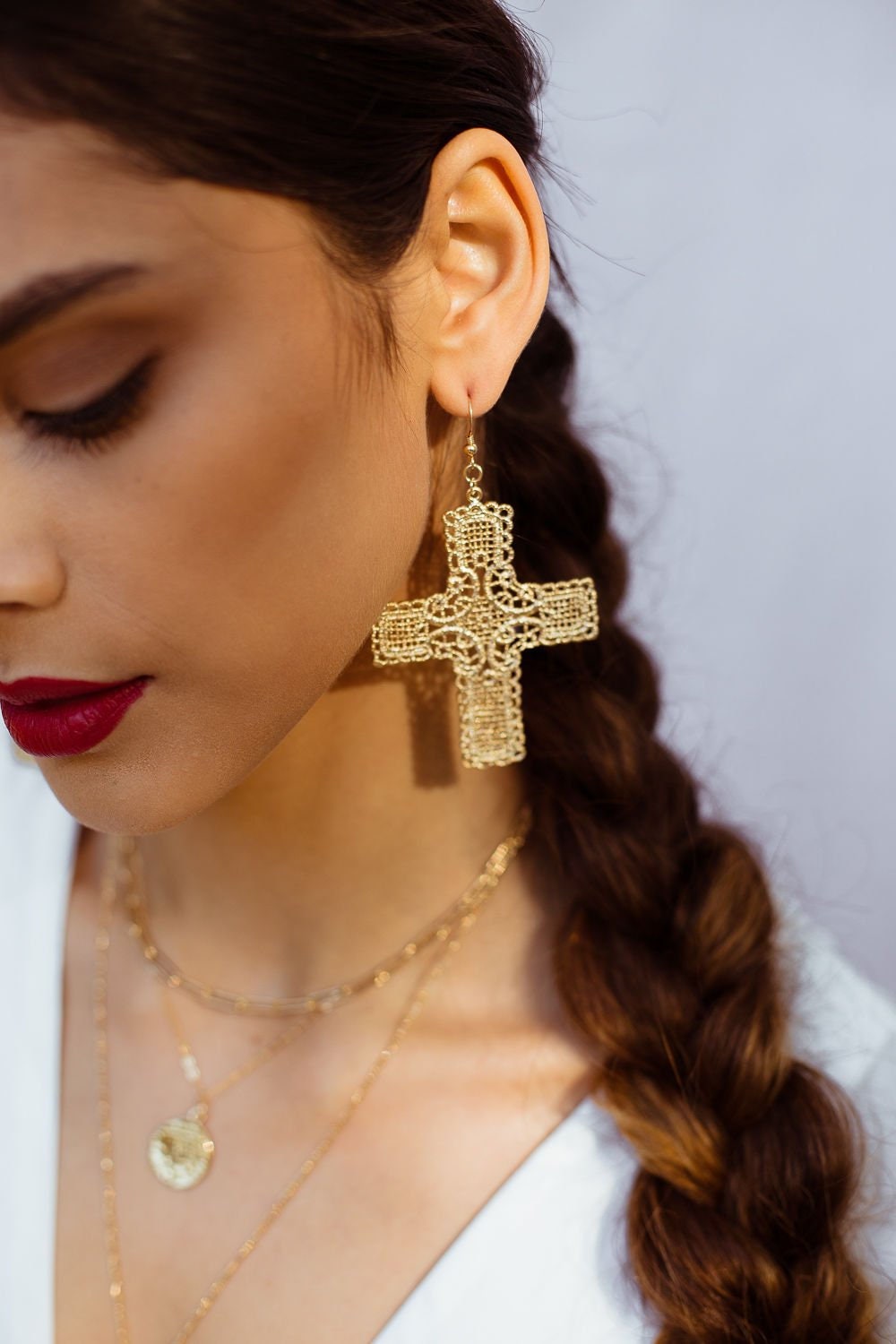 Gold Filled Kreuz Ohrringe Statement Schmuck, Großer Anhänger Gold Filled Kreuz Ohrringe Statement Schmuck, Großer Anhänger von RixenJewelry