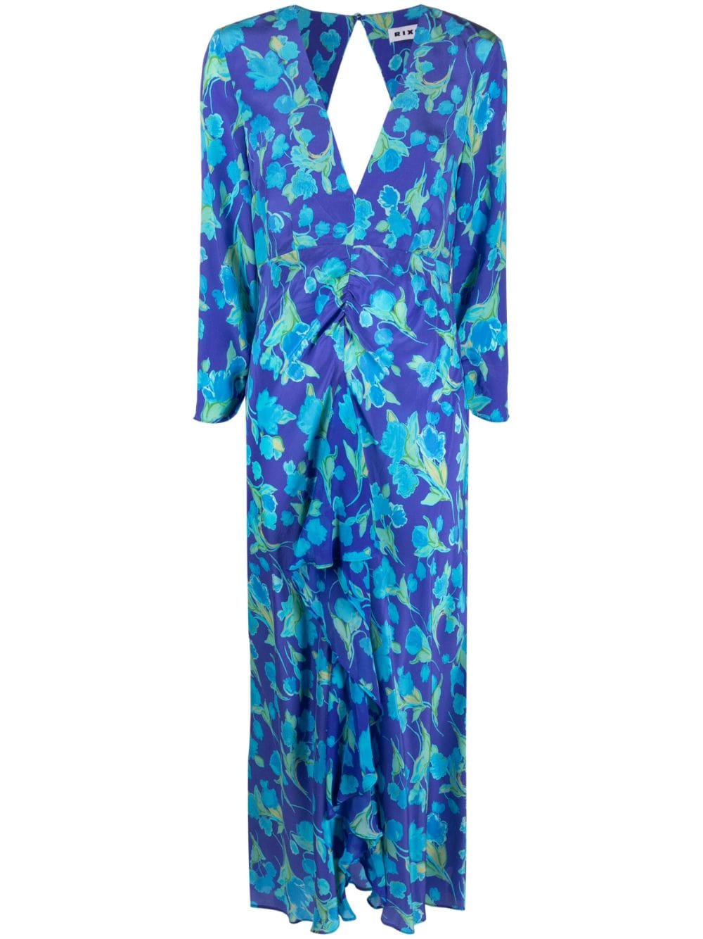 Rixo Maxikleid aus Seide mit Blumen-Print - Blau von Rixo