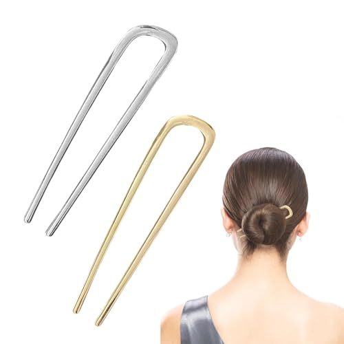 2 Stück Französische Haarnadeln aus Metall für Dickes Haar, U Förmige Haarnadeln Haarstäbchen Haargabeln für alle Haartypen von Frauen und Mädchen Styling Haar Frisurenhilfe Accessoires Gold & Silber von Rixotix