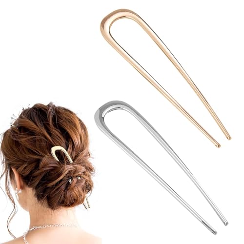 2 Stück U-förmige Haarnadeln, Französische Haarnadeln aus Metall, Haargabeln für alle Haartypen von Frauen und Mädchen Styling Haar Accessoires, Haarknoten Stifte von Rixotix