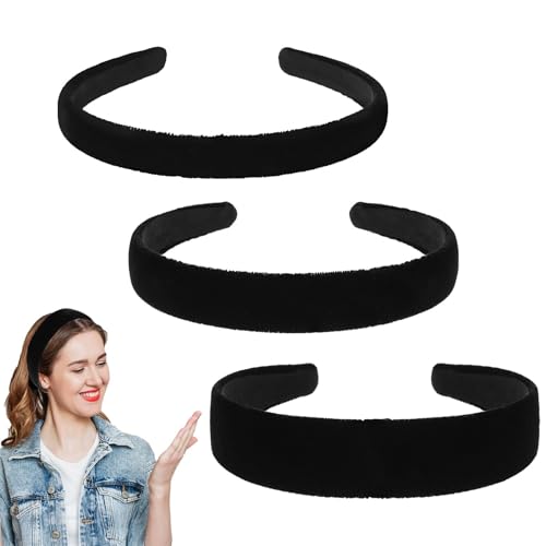 3 Stück 3 Größen Haarreif Samt, Schwarz, Solides, Einfaches Haarreif für Damen und Mädchen, Breit, Mittel und Dünn Stirnband, Mode Haarschmuck von Rixotix
