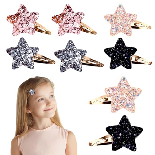 8 Stück niedliche Stern Haarspangen, Haarspangen aus Metall mit glitzernden, Snap Hair Pins funkelnde Mode Haar Spangen Stylin für Mädchen Damenhaarschmuck dekorative Haarspangen von Rixotix